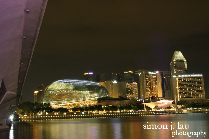 a photograph of esplanade-theatres by the singapore river