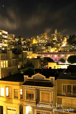 a long exposure photograph of nob hill from north beach